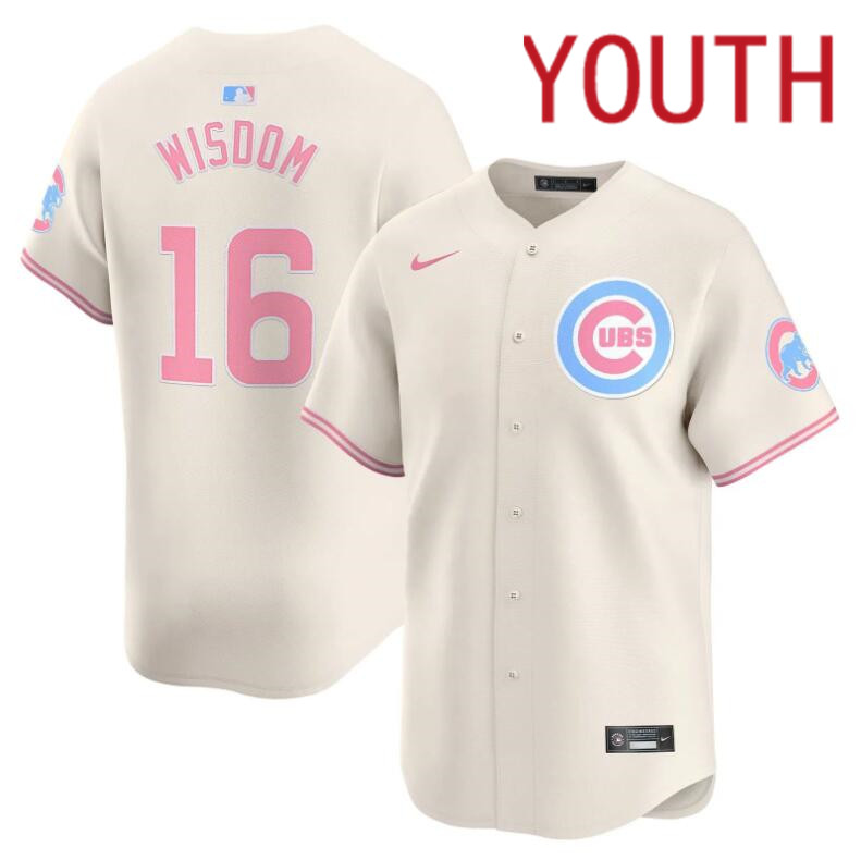 Youth  Chicago Cubs #16 Wisdom cream 2024 Nike MLB jersey